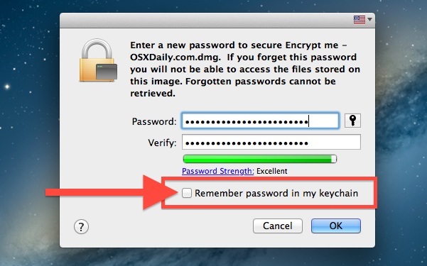 Impostazione della protezione tramite password per la cartella crittografata in Mac OS X.