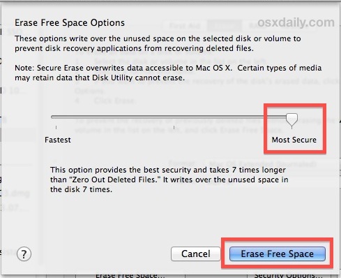 Cancella spazio libero in Mac OS X per impedire il recupero dei file