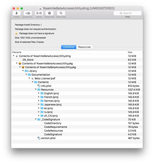 Pacifist sfoglia i file del pacchetto in OS X