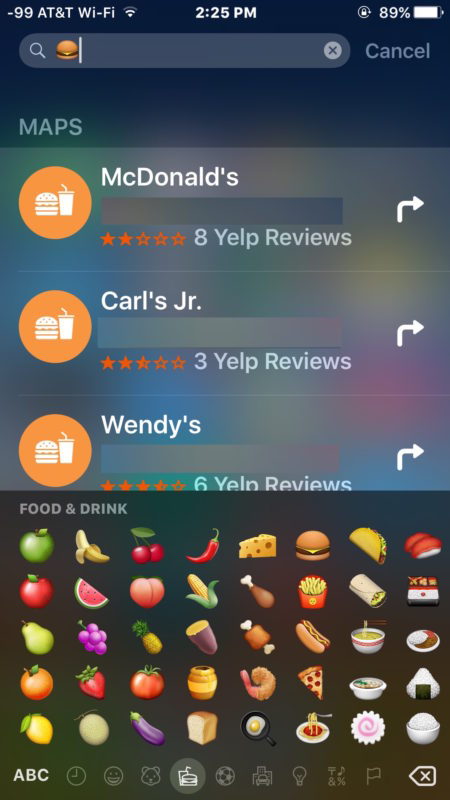 Trovare ristoranti di hamburger sotto i riflettori con Emoji