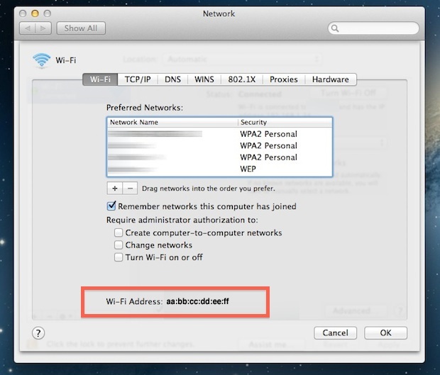 Trova l'indirizzo MAC Mac OS X