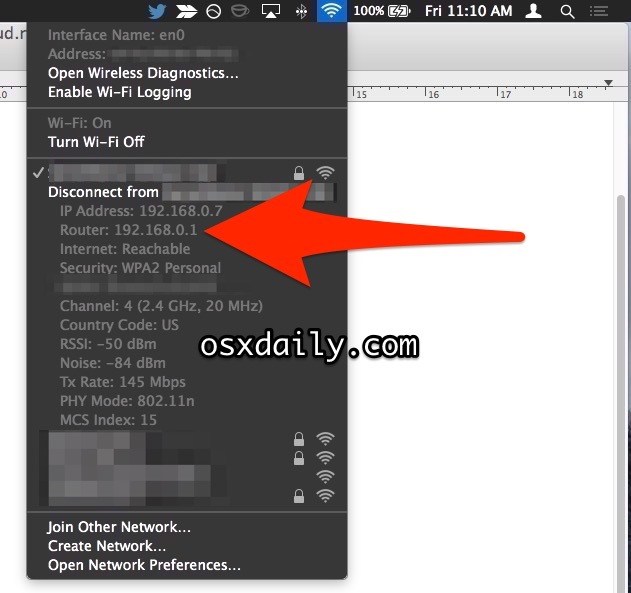 Trova un IP del router dal menu Wi-Fi in Mac OS X