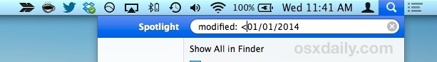 Ricerca di file modificati prima e dopo una data specifica in Spotlight per Mac