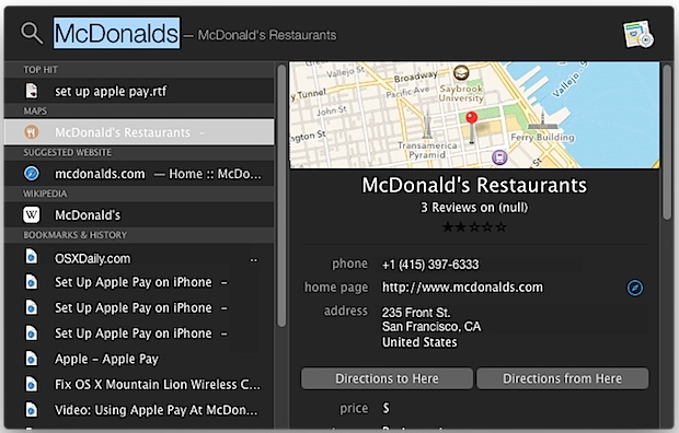 Spotlight di annunci commerciali locali in Mac OS X