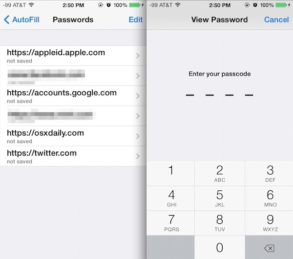 Visualizzazione delle password salvate in iOS