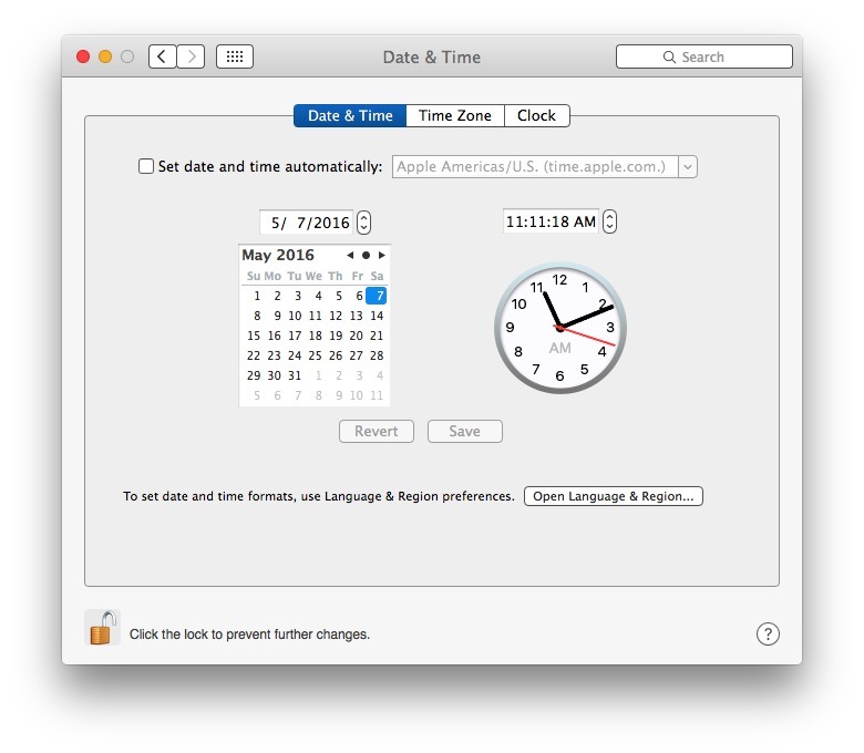 Imposta manualmente l'orologio per correggere l'ora sbagliata in Mac OS X