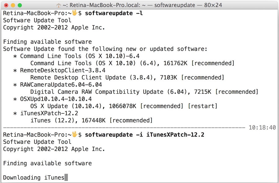 Installa un aggiornamento tramite Terminal di OS X