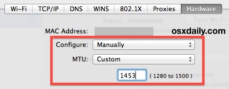 Cambia la dimensione MTU in Mac OS X