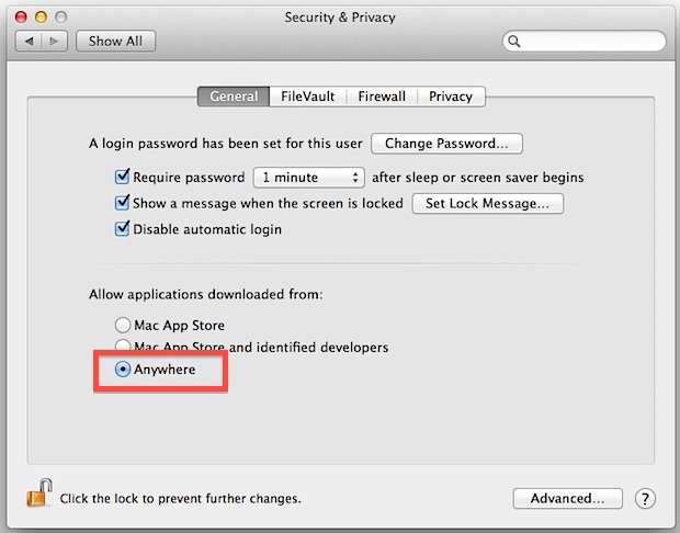 Disattiva Gatekeeper bloccando le app non identificate in OS X Mountain Lion