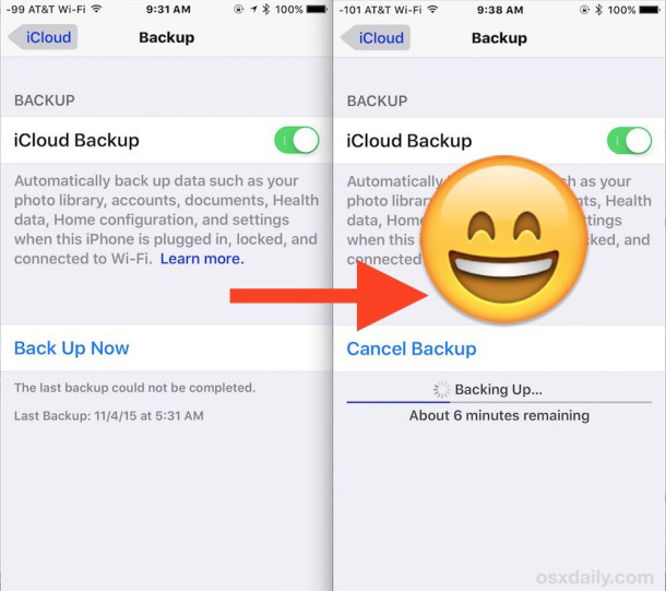 Correggere l'ultimo backup non può essere completato errore in iCloud in iOS