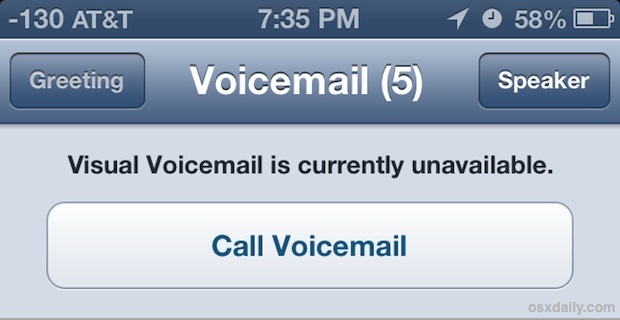 Errore di Visual Voicemail non disponibile