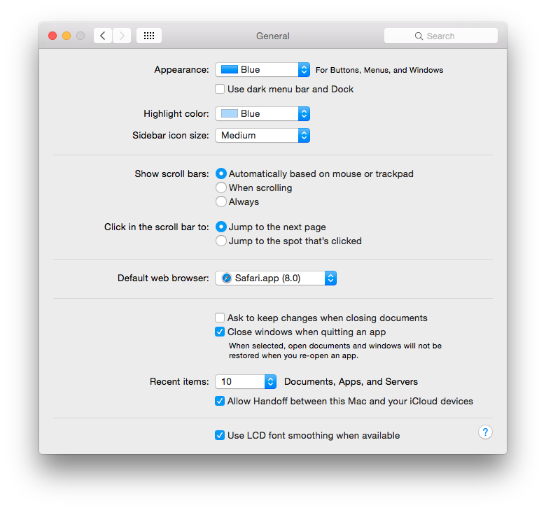 Smussamento font predefinito in OS X Yosemite