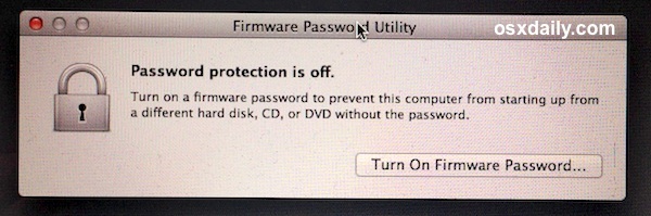 Disattiva la password del firmware in Mac OS X.