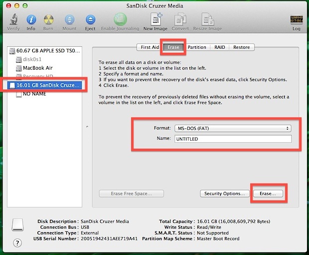 Formattare un'unità flash USB per l'utilizzo in Mac OS X