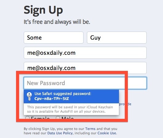 Password generata da Safari per il portachiavi iCloud
