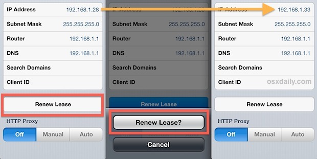 Rinnovare un lease DHCP e ottenere un nuovo indirizzo IP in iOS