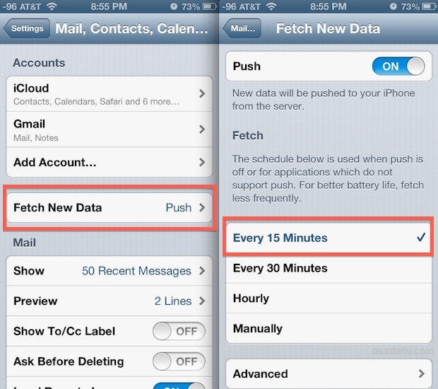 Ricevi nuove e-mail su iPhone più velocemente