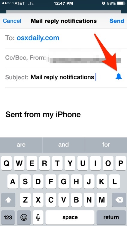 Notifiche di thread email abilitate per uno specifico messaggio di posta elettronica nell'app iOS Mail