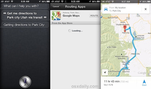 Indicazioni Siri da Google Maps