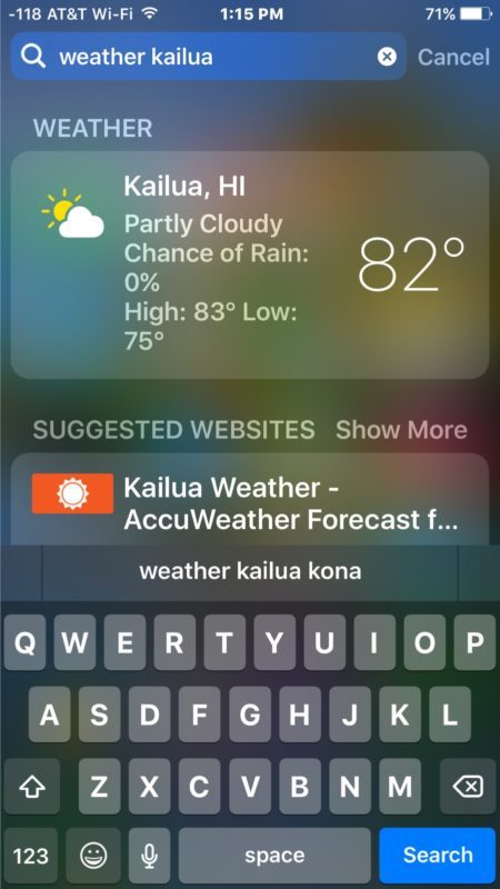Ottieni report meteo da Spotlight in iOS
