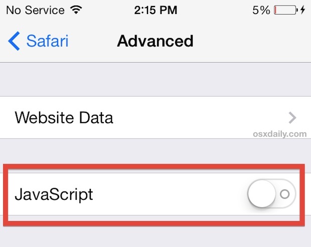 Accelerare Safari disattivando Javascript in Impostazioni