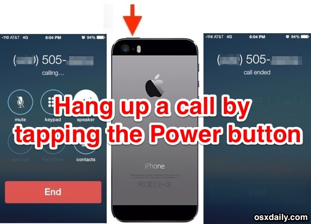 Riagganciare una chiamata iPhone toccando il pulsante di accensione