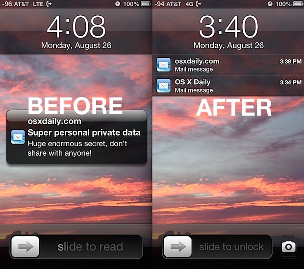 Nascondere le anteprime di posta dalla schermata di blocco di iOS