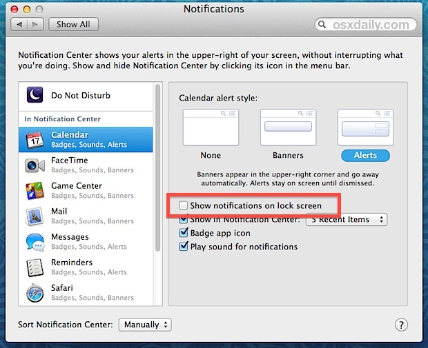 Mostra notifiche sulla schermata di blocco in Mac OS X