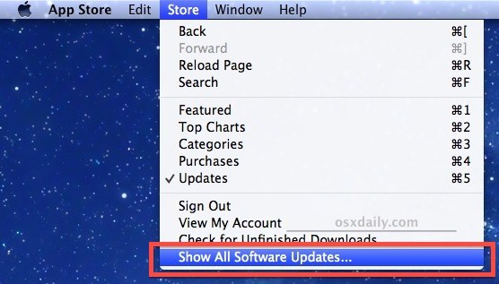 Mostra aggiornamenti software nascosti nel Mac App Store
