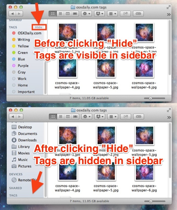 Nascondi tutti i tag da essere visibili nella barra laterale di Mac OS X