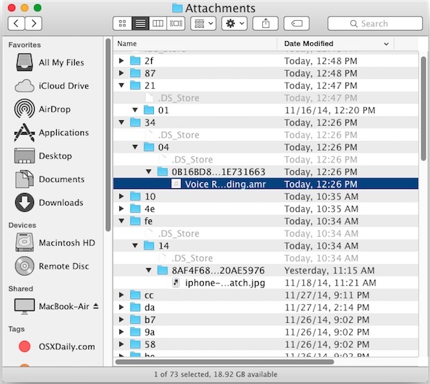 Cartella degli allegati dei messaggi in Mac OS X