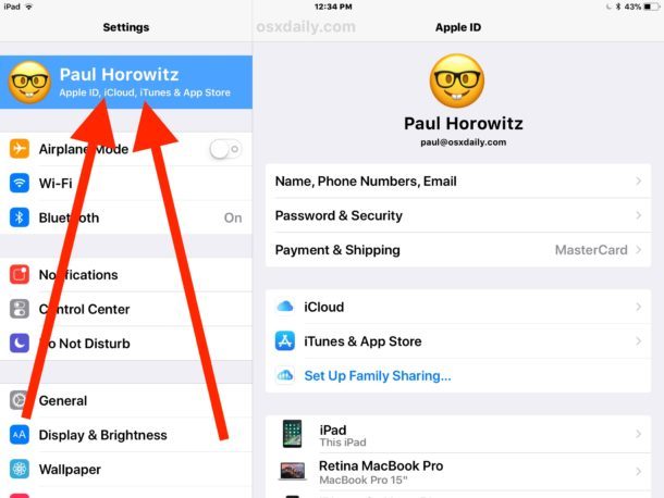 Accesso alle impostazioni di iCloud su iPad in iOS