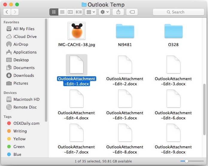 Cartella Temp di Outlook su un Mac
