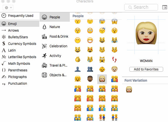 Seleziona diverse Emoji nell'animazione GIF di Mac OS X.