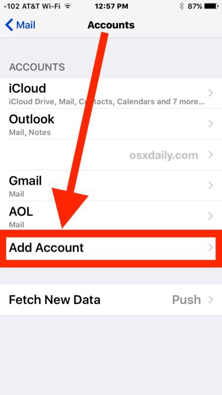Aggiungi un nuovo account e-mail a iOS