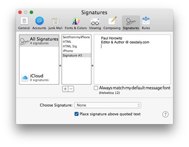 Crea una nuova firma e-mail Mac