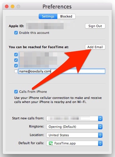 Aggiungi una nuova email FaceTime al Mac
