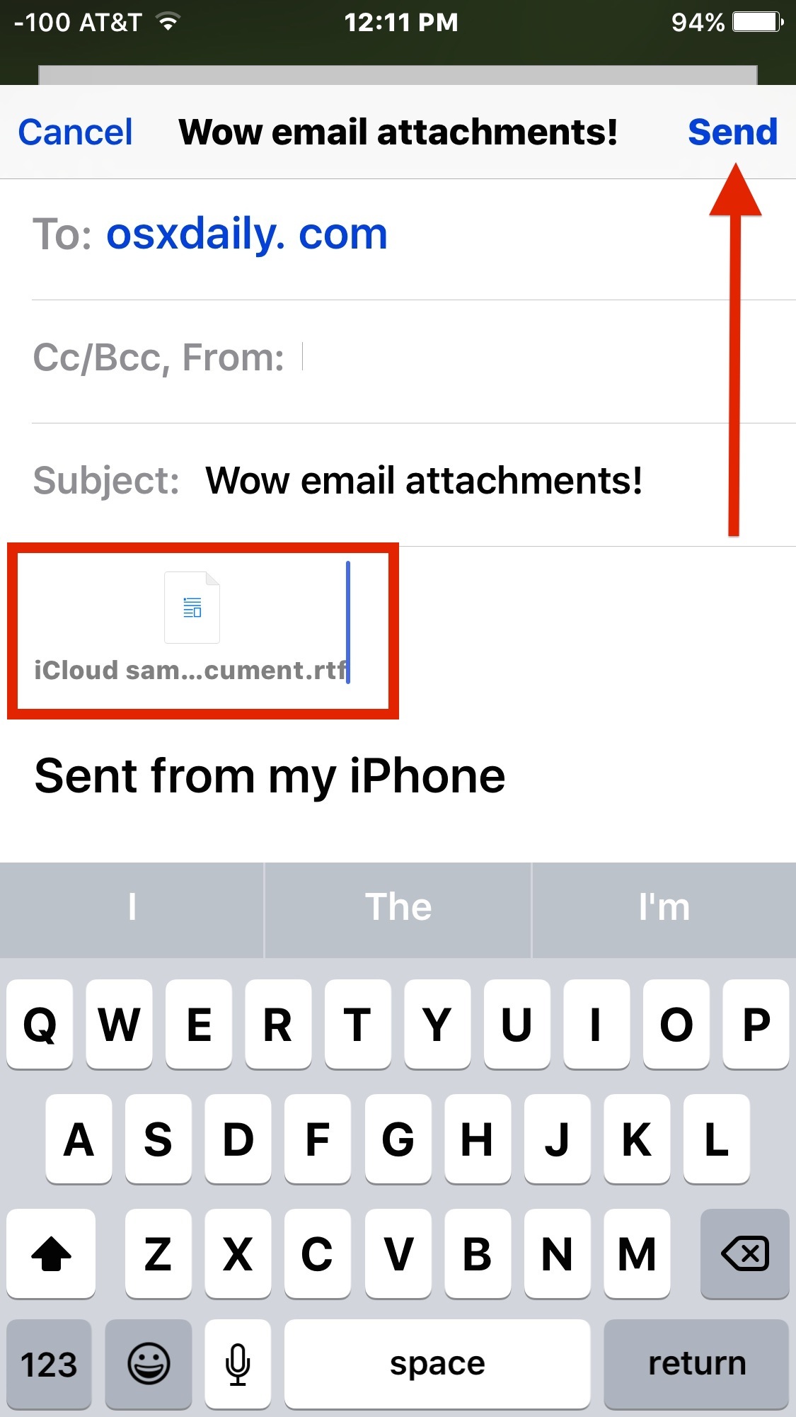 Invia una mail con allegato in Mail per iOS