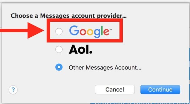 Scegli Google come account per i messaggi per mac