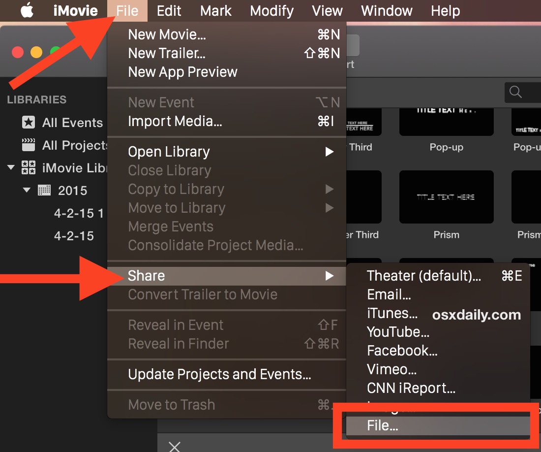 Come salvare un video come file in iMovie per Mac OS X