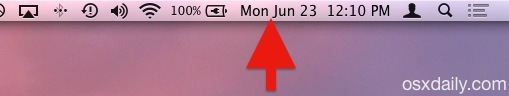 La data e l'ora visualizzate nella barra dei menu di Mac OS X