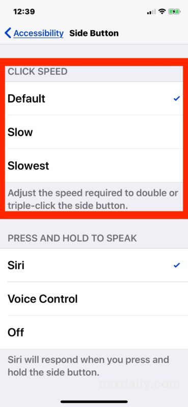 Regola la velocità di clic del pulsante laterale su iPhone X