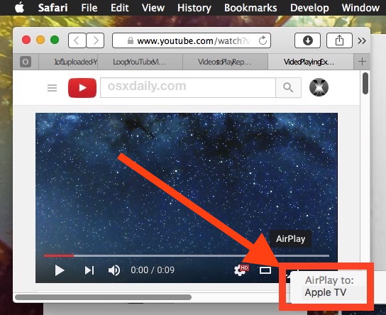 Seleziona AirPlay YouTube da Mac a Apple TV