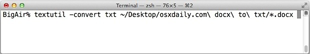 Conversione in batch di file docx in txt con textutil