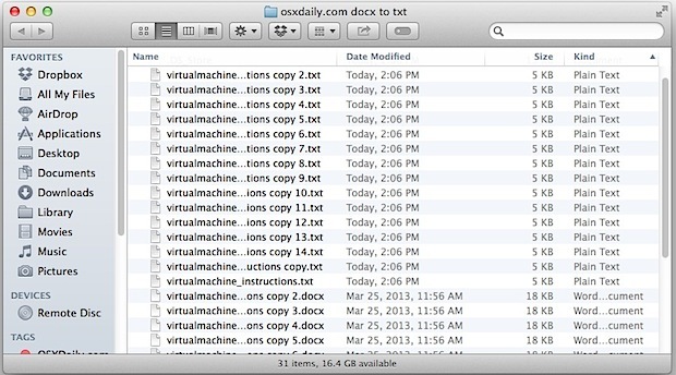 Batch convertito docx in file txt in una cartella Mac