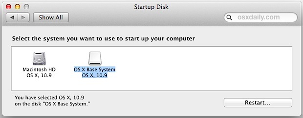 Seleziona Disco di avvio in Preferenze di sistema per Mac OS X.