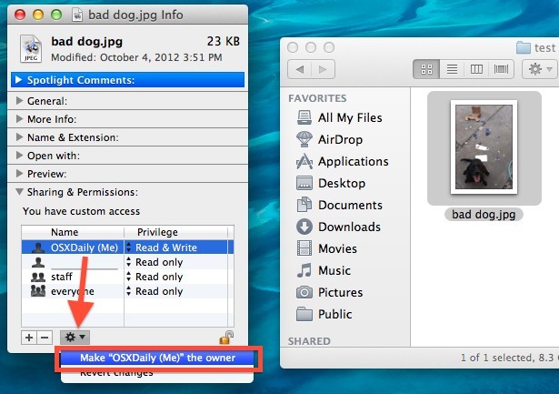 Modifica la proprietà dei file in Mac OS X