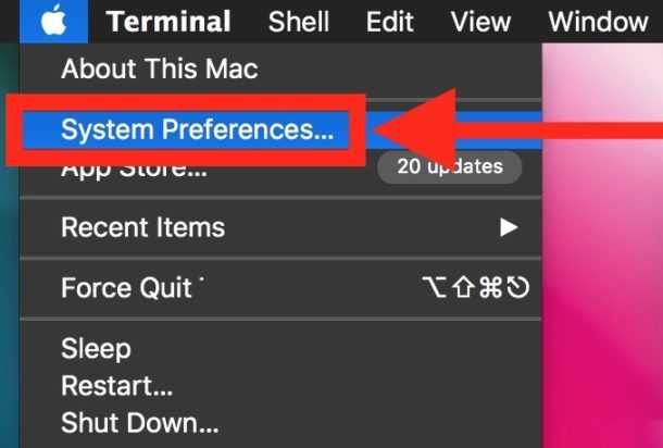 Preferenze di sistema dal menu Apple