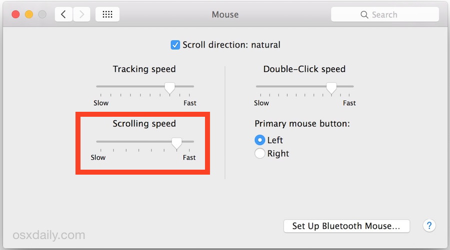 Cambia la velocità di scorrimento di un mouse in Mac OS X