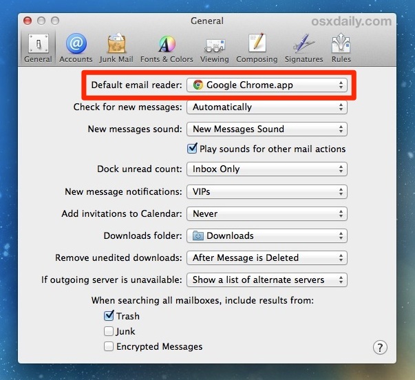 Cambia il client di posta predefinito in Mac OS X su un'altra app o servizio